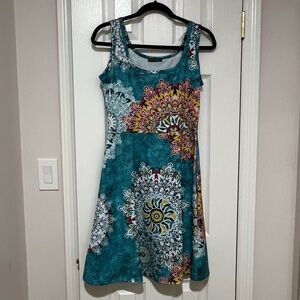 Vibrant Teal and Multicolor Sleeveless Dress